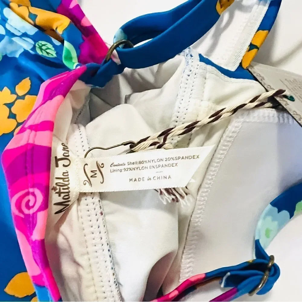 NWT New Matilda Jane To The Beach Bright Floral Tankini Swim Top M Blue Pink